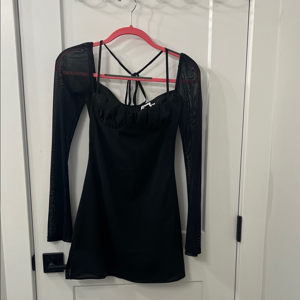 Princess Polly Black Mesh Long Sleeve Dress